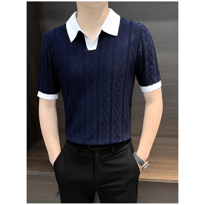 Herren Elegantes Strickpolo mit Kontrastkragen Drune