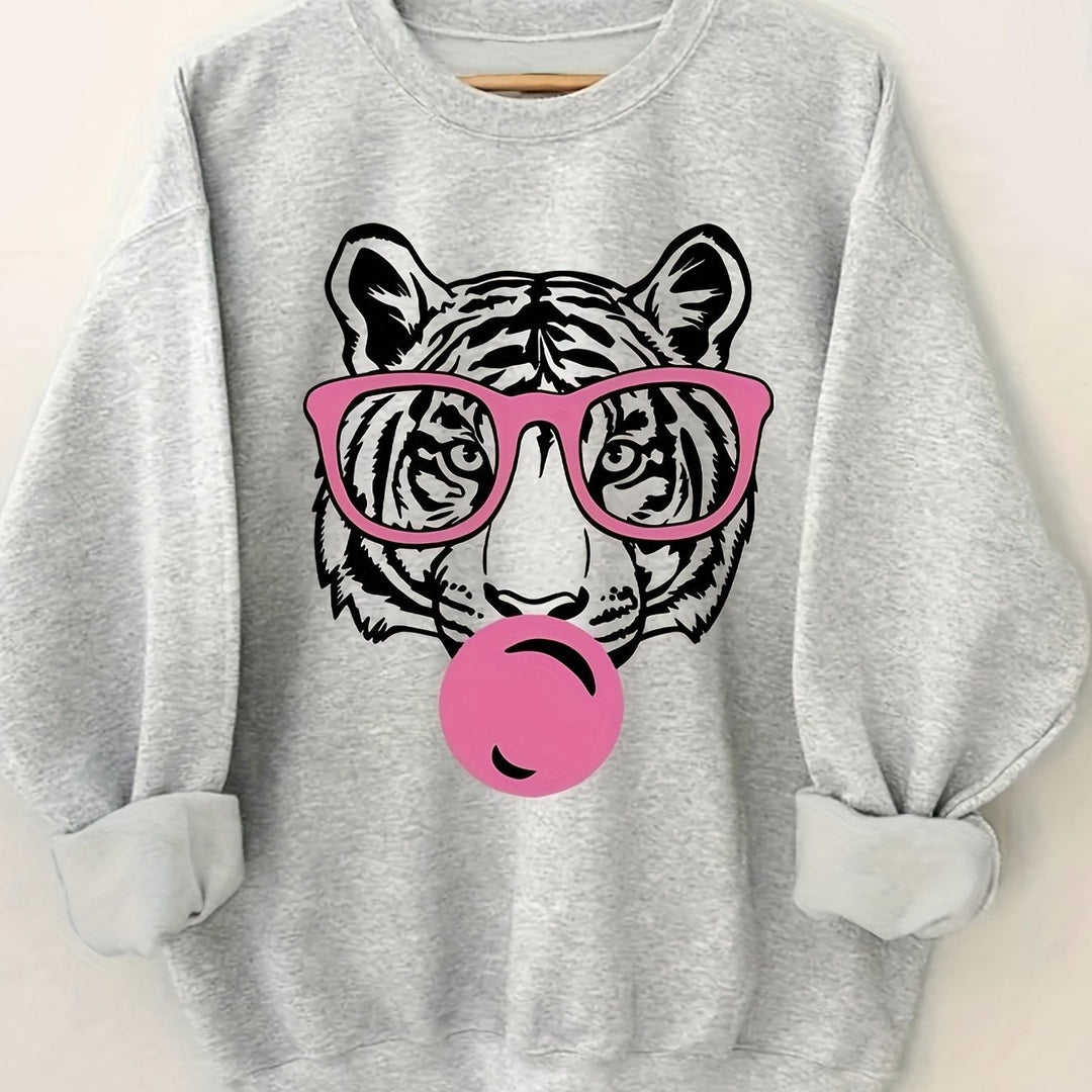 Damen Sweatshirt mit kreativem Tiger-Design und lässigem Schnitt Drune