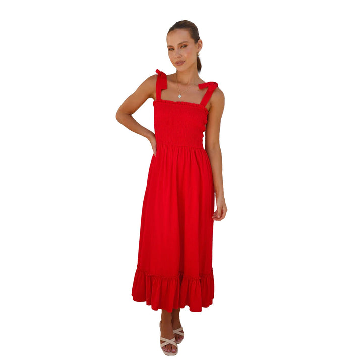 Damen Maxikleid mit verspieltem Rüschensaum und elastischem Oberteil Drune