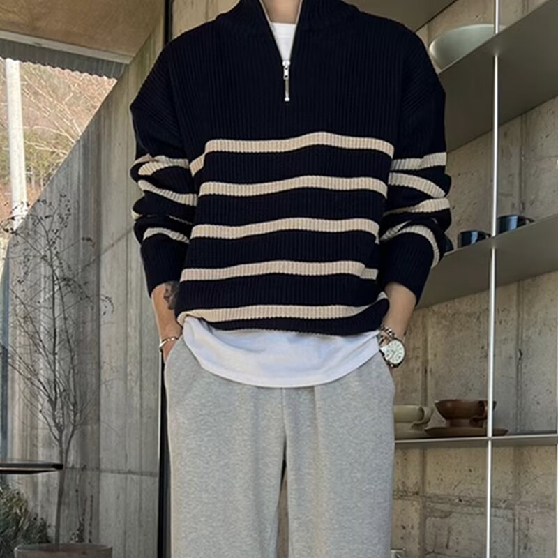 Herren Gemütlicher Grobstrickpullover mit halbhohem Kragen Drune