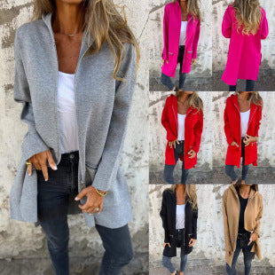 Damen langärmlige Oversized Jacke mit Reißverschluss Drune