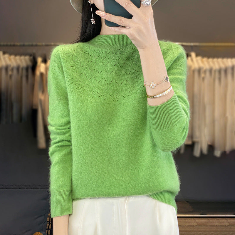 Damen Kuscheliger Mohair‑Optik Pullover mit Zierstruktur am Oberteil und Stehkragen Drune
