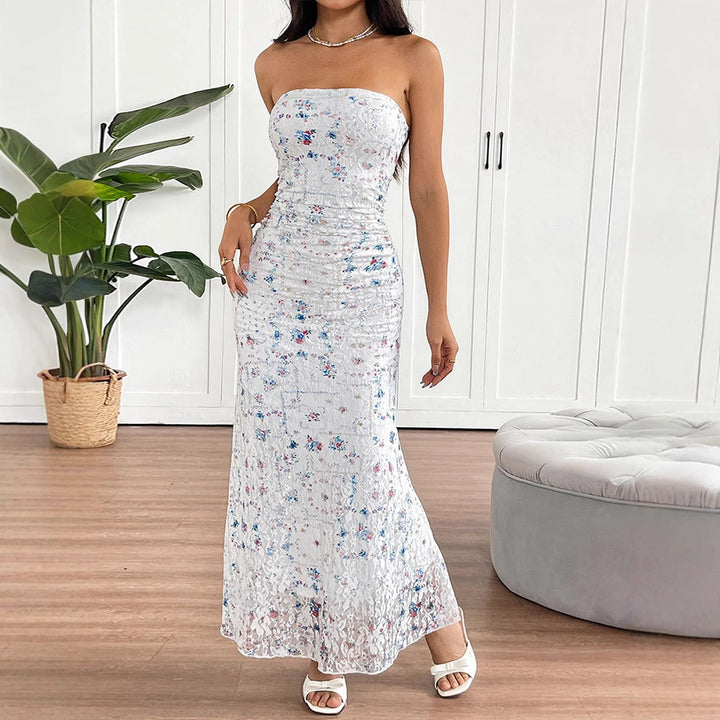 Damen Maxikleid im romantischen Spitzen-Look mit floralen Mustern Drune