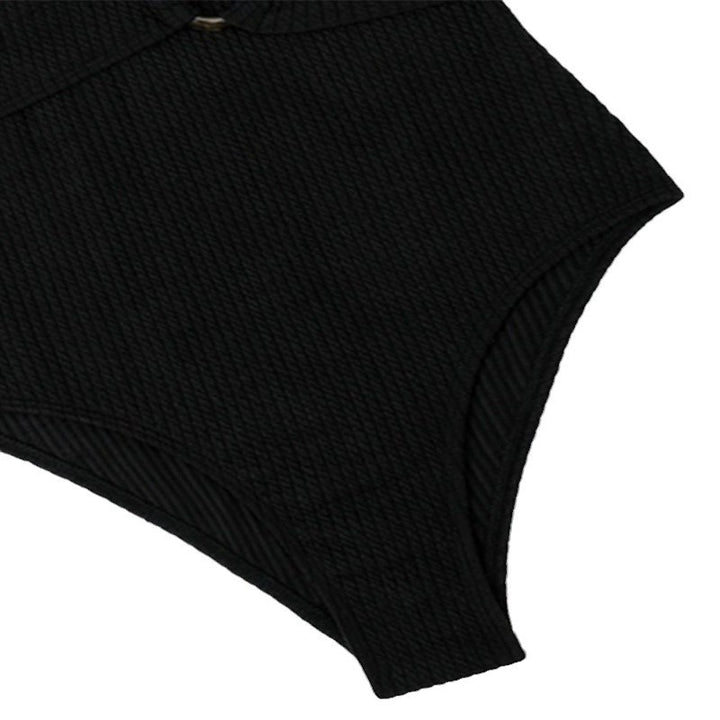 Damen Eleganter Einteiler Badeanzug mit Wickel-Design und Ring-Akzent Drune