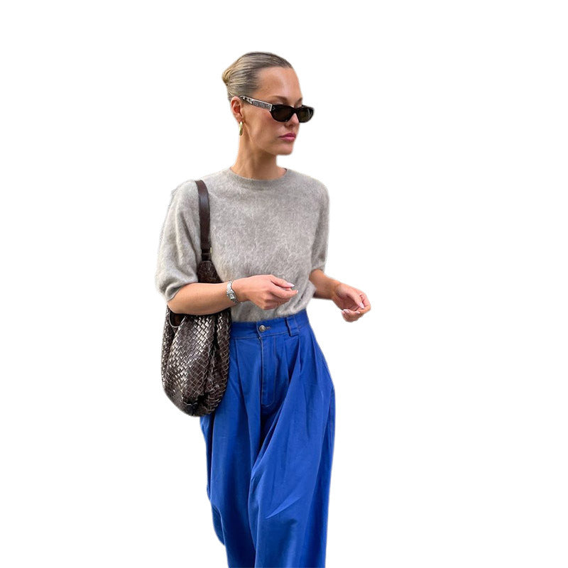 Damen Flauschiger Kurzarm-Pullover im eleganten Design Drune