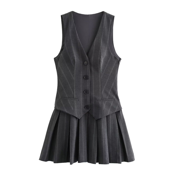 Damen Plissee-Kleid mit tailliertem Oberteil und Knopfleiste Drune
