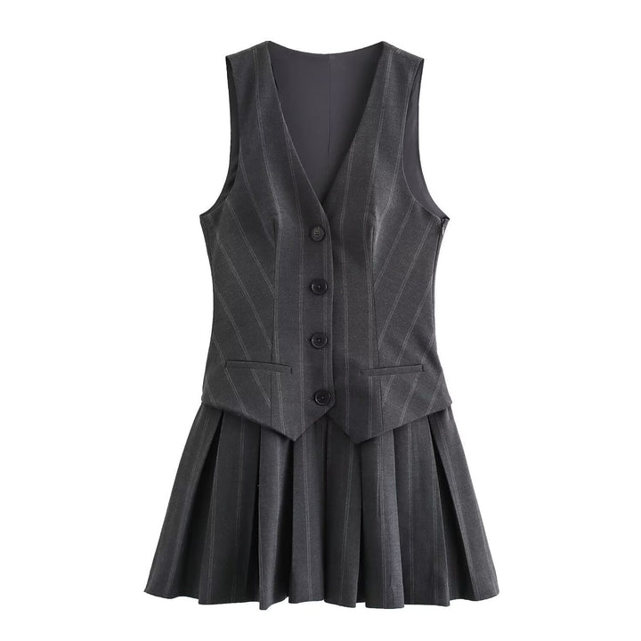 Damen Plissee-Kleid mit tailliertem Oberteil und Knopfleiste Drune