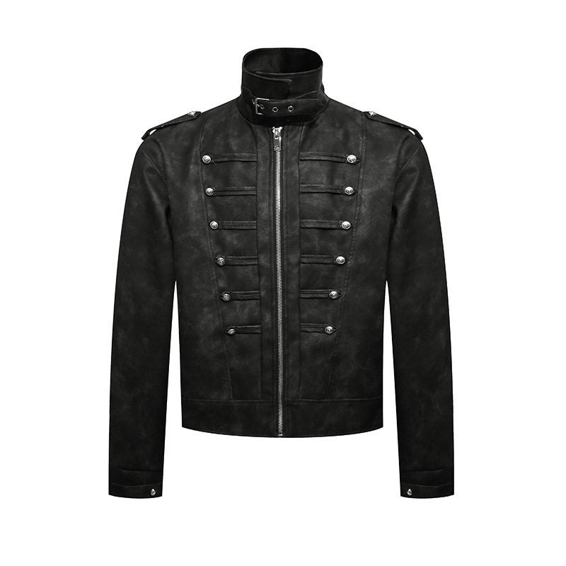 Herren Kurzjacke im Military-Marching‑Look aus Velourslederimitat mit Stehkragen & Zierknöpfen Drune