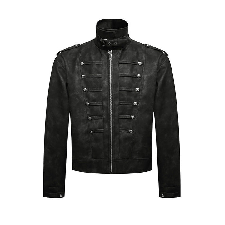 Herren Kurzjacke im Military-Marching‑Look aus Velourslederimitat mit Stehkragen & Zierknöpfen Drune