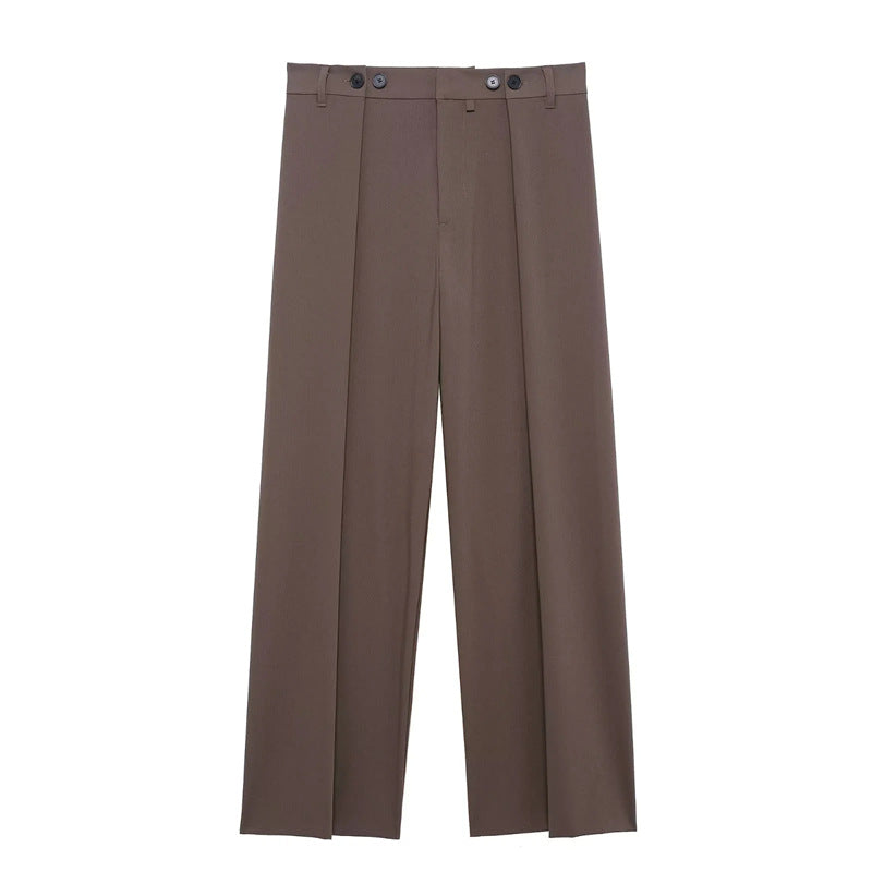 Damen nan elegante Wide-Leg Anzughose mit hoher Bundhöhe, präzisen Bügelfalten und verdeckter Knopfleiste Drune