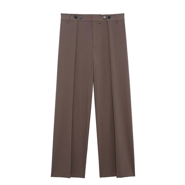 Damen nan elegante Wide-Leg Anzughose mit hoher Bundhöhe, präzisen Bügelfalten und verdeckter Knopfleiste Drune