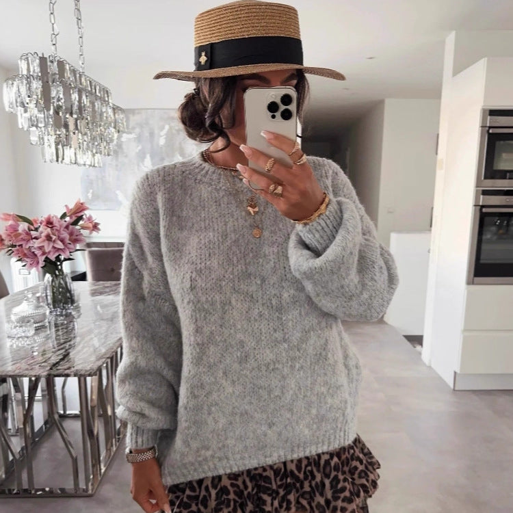 Damen luftiger Strickpullover mit voluminösen Ärmeln Drune