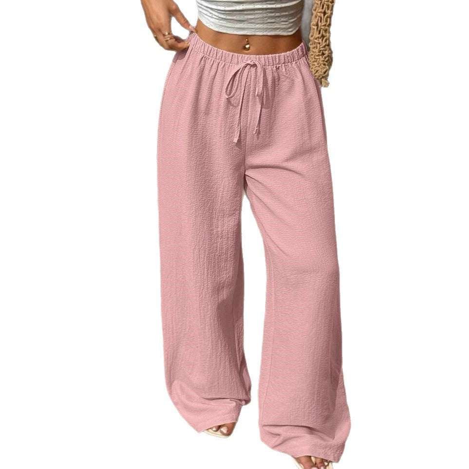 Damen weite Palazzo-Hose aus leichtem und atmungsaktivem Material mit elastischem Bund Drune
