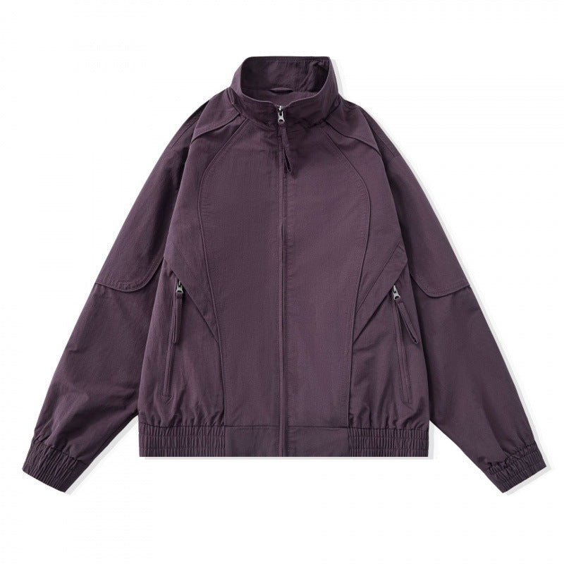 [Unisex] Leichte Boxy-Übergangsjacke mit Stehkragen, Raglanärmeln und Reißverschlusstaschen Drune