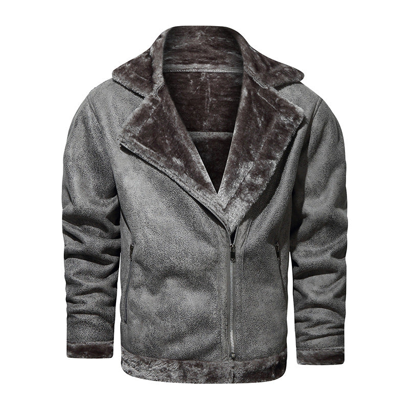 Herren Lammfellimitat-Fliegerjacke mit kuscheligem Kunstfellfutter Drune