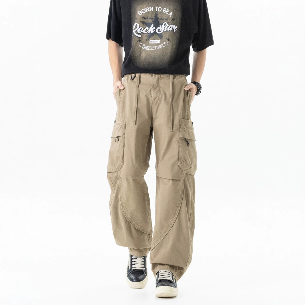 Herren Weit geschnittene Utility-Cargo-Hose mit Mehrfach-Taschen und verstellbarem Bund Drune