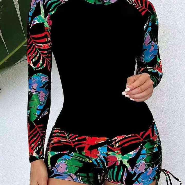 Damen Sport-Rashguard mit kurzen Hosen und farbenfrohem Muster Drune