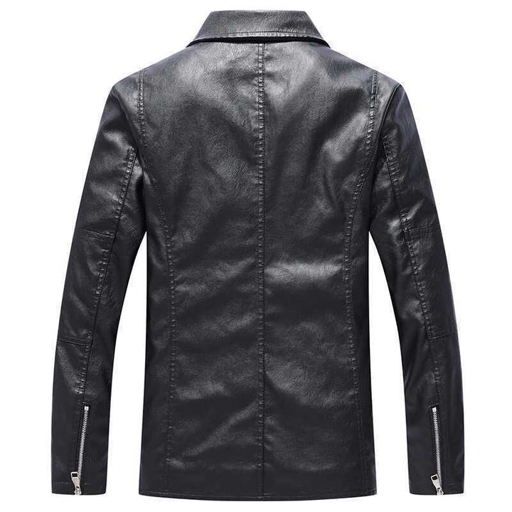 Herren Slim‑Fit Kunstleder‑Motorradblouson mit asymmetrischer Reißverschluss‑Front Drune