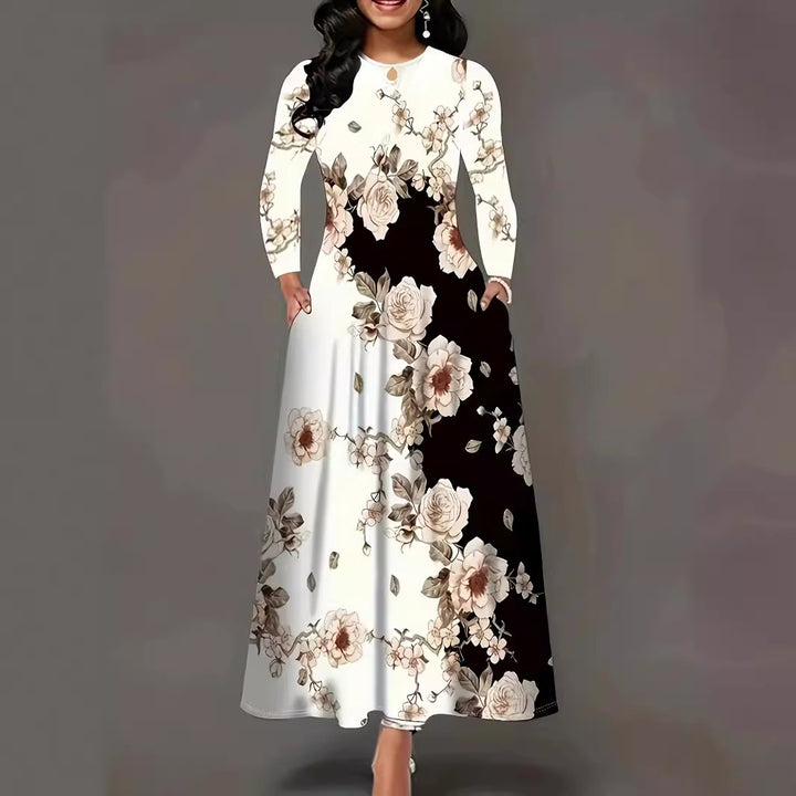 Damen Maxikleid mit floralem Allover-Print, A‑Linie, Langarm und Schlitzdetail Drune