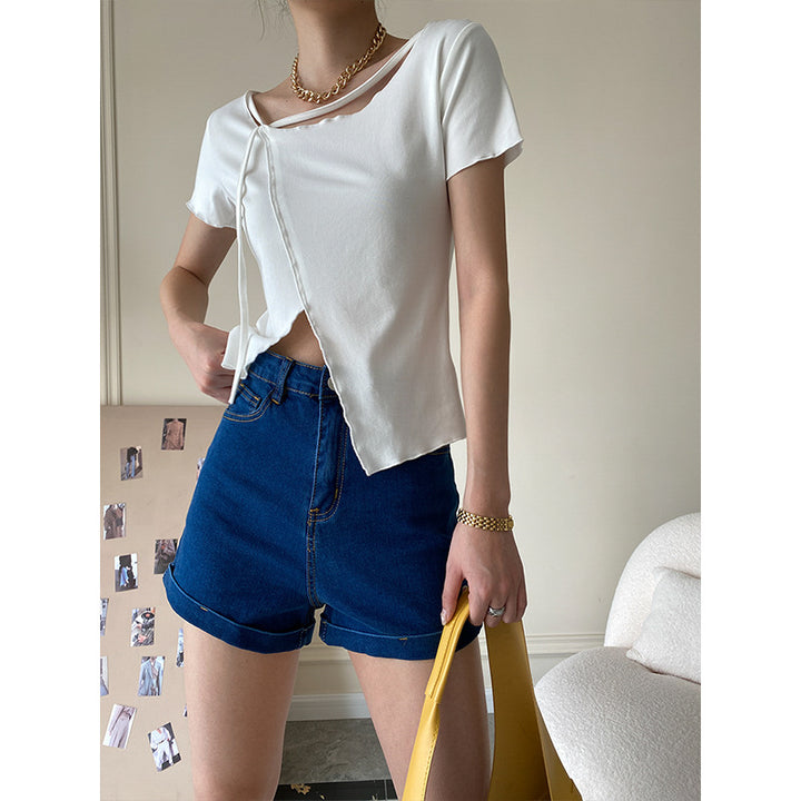 Damen Langarmshirt mit offenem Schulterdesign und gerafftem Effekt Drune