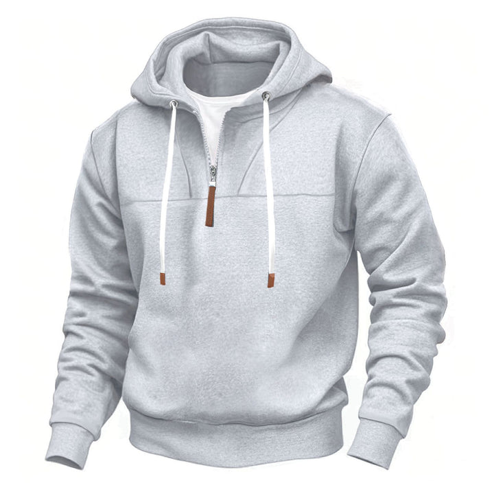 Herren nan Kapuzenpullover mit halbem Reißverschluss, weichem Innenfutter und Leder-Details Drune