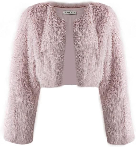 Damen Kurze glamouröse Kunstfelljacke mit lockeren Ärmeln Drune