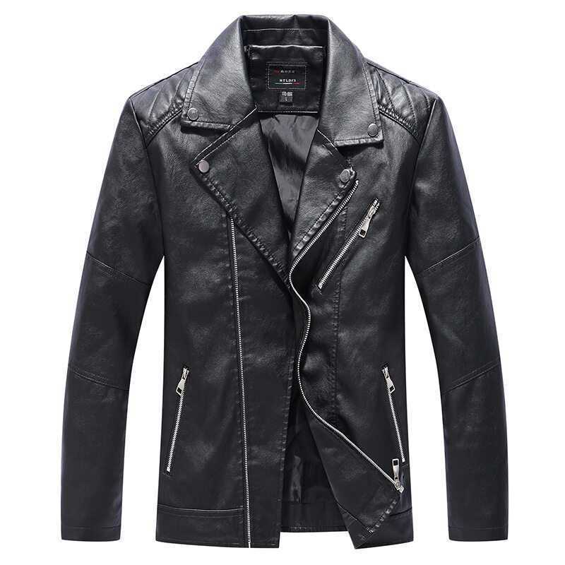 Herren Slim‑Fit Kunstleder‑Motorradblouson mit asymmetrischer Reißverschluss‑Front Drune