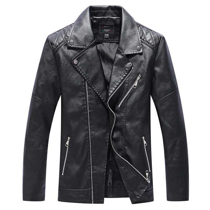 Herren Slim‑Fit Kunstleder‑Motorradblouson mit asymmetrischer Reißverschluss‑Front Drune