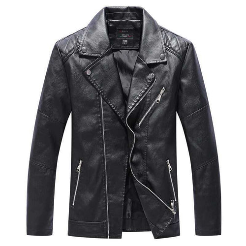 Herren Slim‑Fit Kunstleder‑Motorradblouson mit asymmetrischer Reißverschluss‑Front Drune