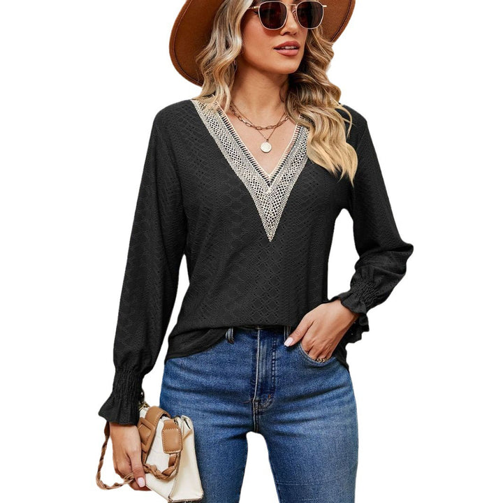 Damen Bluse mit luftigen Lochstickereien und V-Ausschnitt Drune