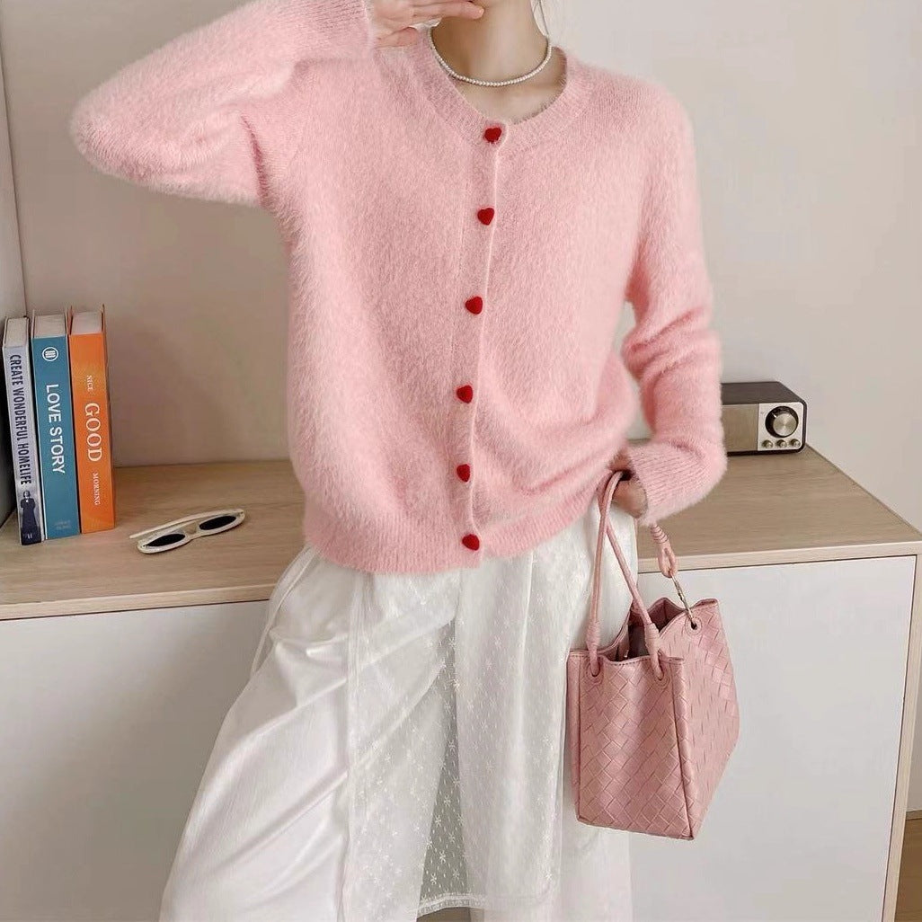 Damen Flauschiger Knopf-Cardigan Drune