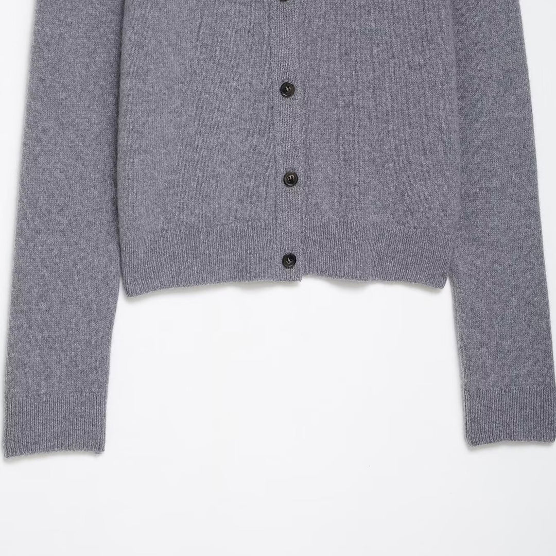 Damen Kurzgeschnittener Feinstrick-Cardigan mit Rundhalsausschnitt und Rippbündchen Drune