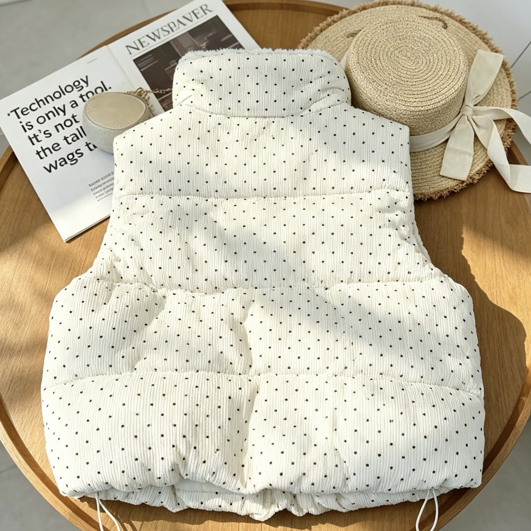 Damen nan wattierte Cord‑Optik Steppweste mit Teddyinnenfutter, Stehkragen und Kordelzugsaum Drune