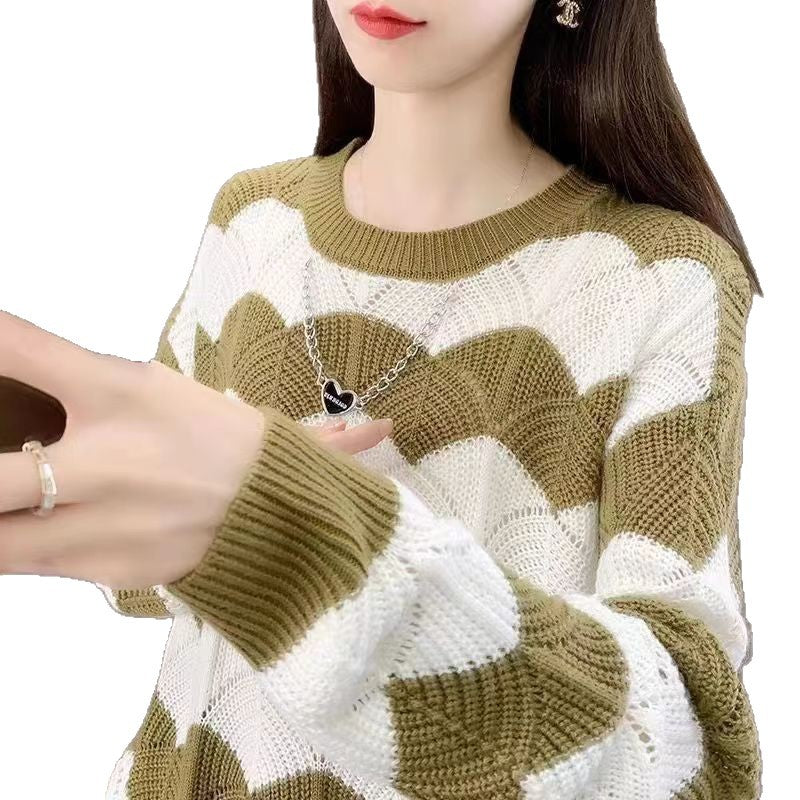 Damen Grobstrickpullover mit Wellenmuster Drune