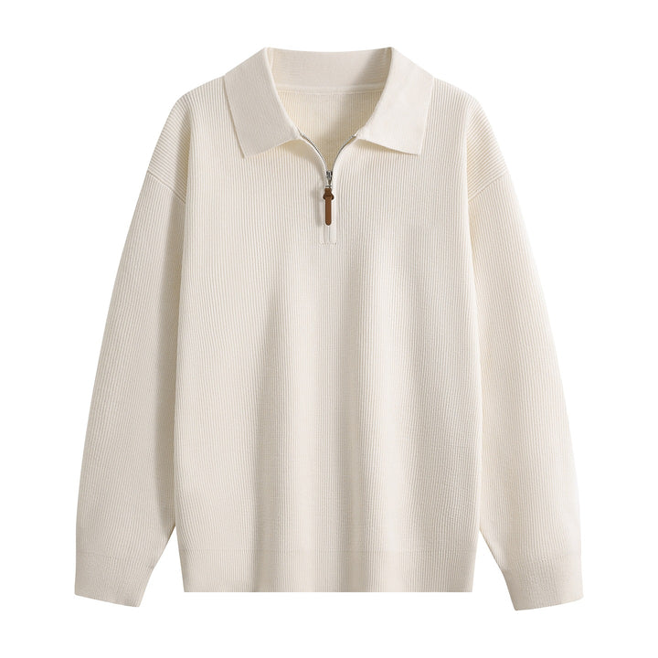 Damen Oversize Rippstrick-Pullover mit Polokragen & Kurz‑Zip Drune
