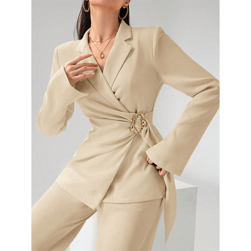 Damen Elegantes Blazer-Kostüm mit Taillengürtel Drune