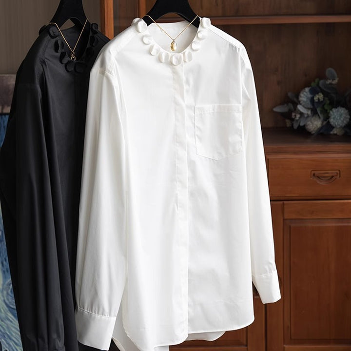 Damen Elegante Bluse mit dekorativem Kragen Drune