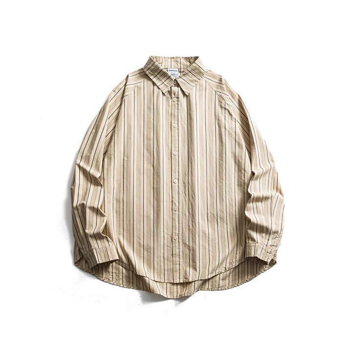 Unisex Oversize Hemdjacke in gestreifter Baumwollmischung mit gerundetem Saum Drune