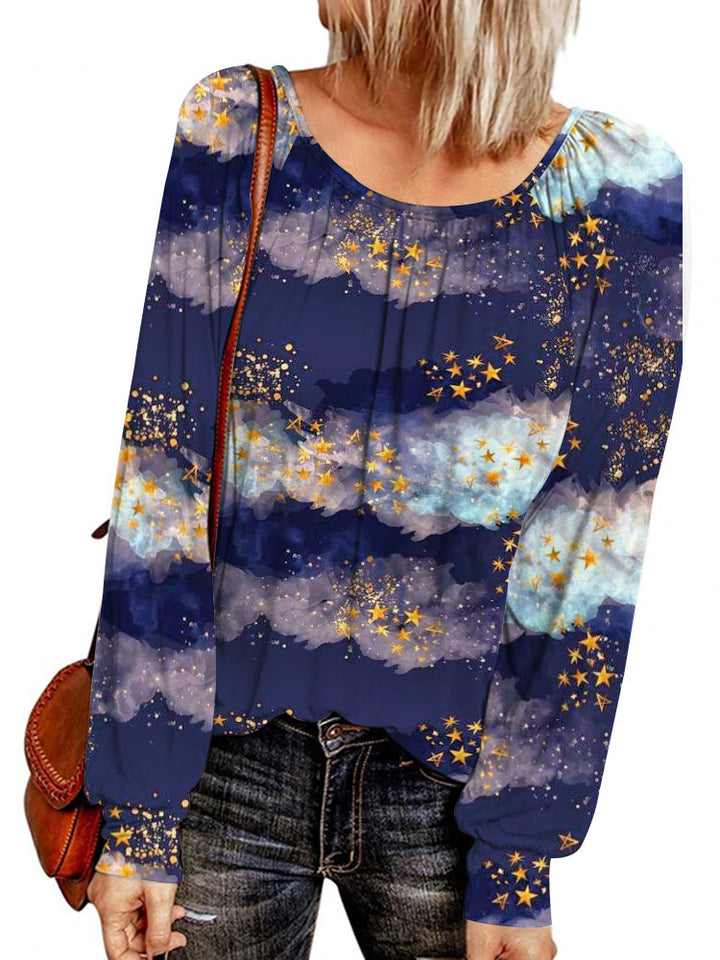 Damen Ethno-Print Oversize-Tunika mit Rundhalsausschnitt und langen Ballonärmeln Drune