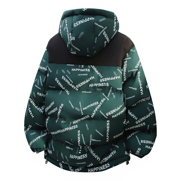 Unisex Oversize-Steppkapuzenjacke mit Allover-Print & Kontrastpasse Drune