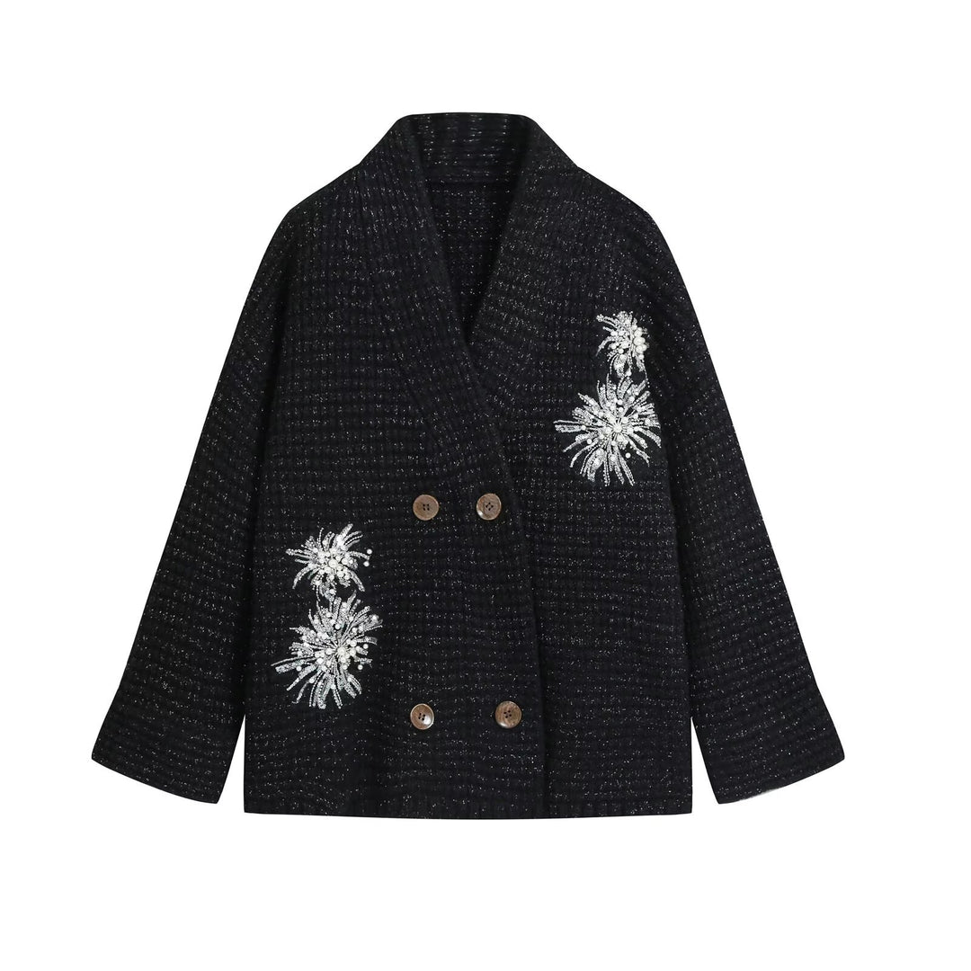 Damen Waffel-Strick-Cardigan mit doppelreihiger Knopfleiste und Schmuckapplikation Drune