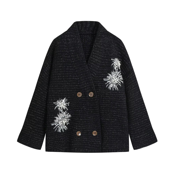 Damen Waffel-Strick-Cardigan mit doppelreihiger Knopfleiste und Schmuckapplikation Drune