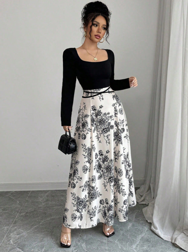 Damen Elegantes Maxikleid mit floralem Print und tailliertem Schnitt Drune
