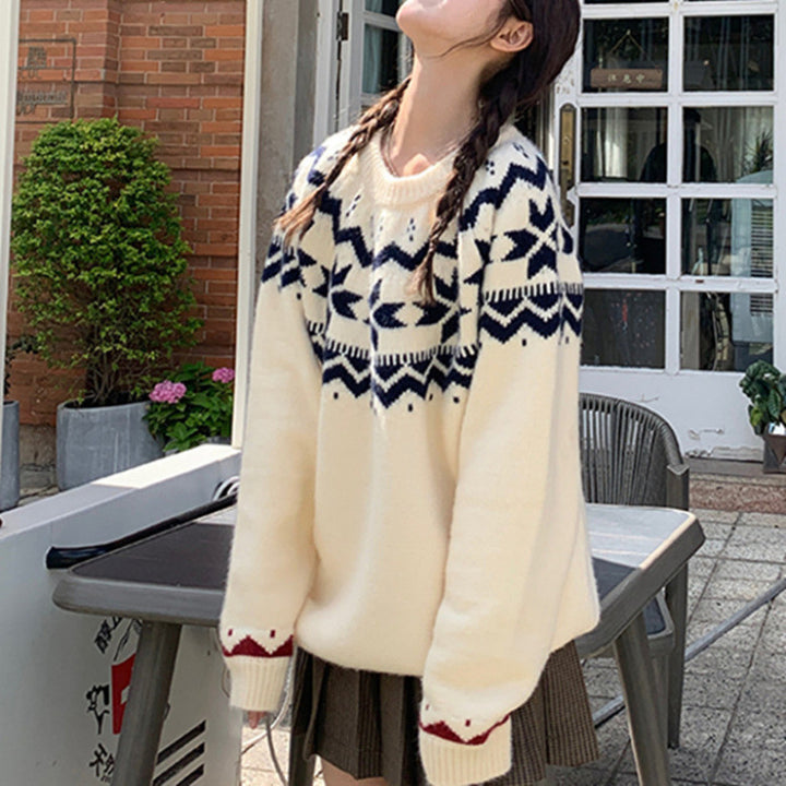 Damen Kuscheliger Pullover mit winterlichem Muster Drune