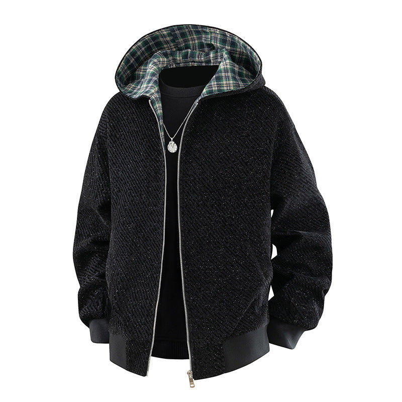 Herren Modische Bomberjacke mit kariertem Innenfutter