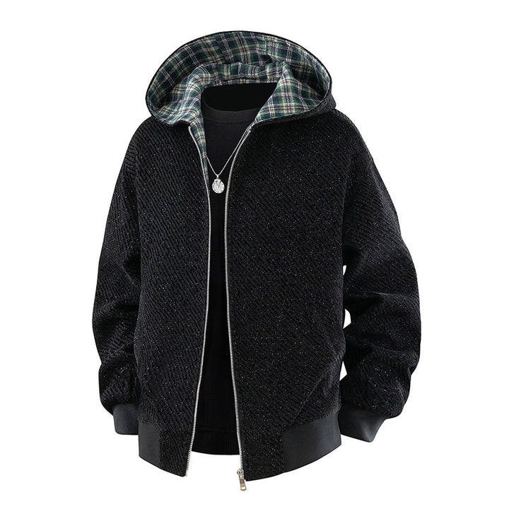 Herren Modische Bomberjacke mit kariertem Innenfutter
