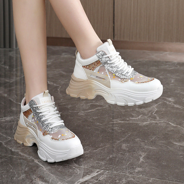 Damen Trendige Chunky Sneakers mit glitzernden Akzenten und ausgeprägtem Sohlenprofil Drune