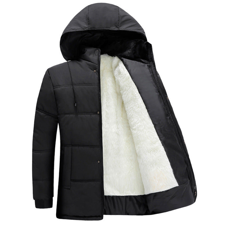 Herren gesteppte Winterjacke mit flauschigem Innenfutter und verstellbarem Kapuzenkragen Drune