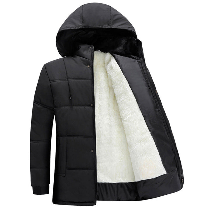 Herren gesteppte Winterjacke mit flauschigem Innenfutter und verstellbarem Kapuzenkragen Drune