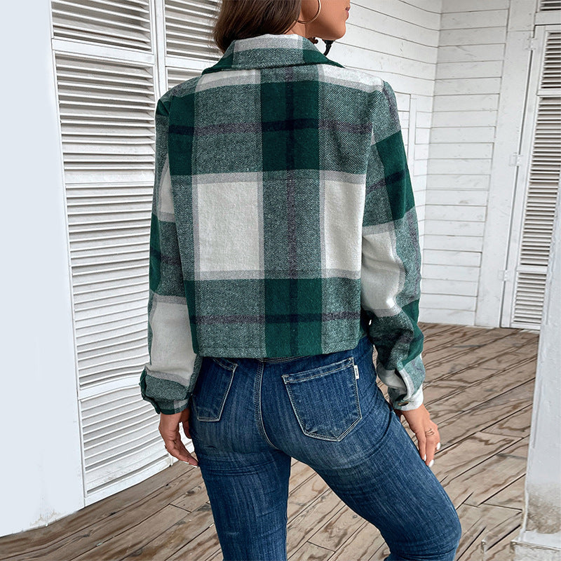 Damen Modische Karierte Jacke Drune